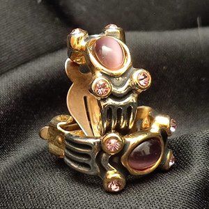 80's Art Deco Revival Earrings Purple Cats Eye